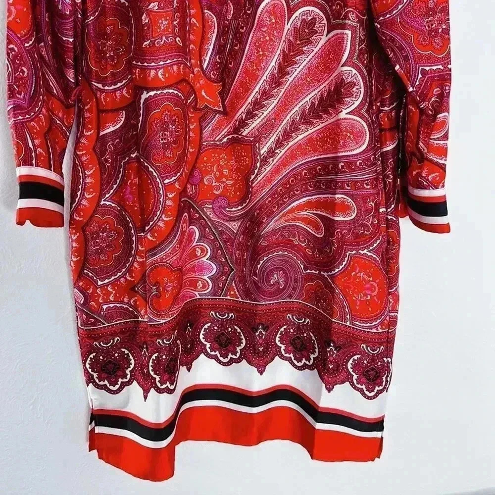 Ralph Lauren Red Paisley Satin Scarf Dress Long Sleeves Women's Size 12 - Picture 3 of 8